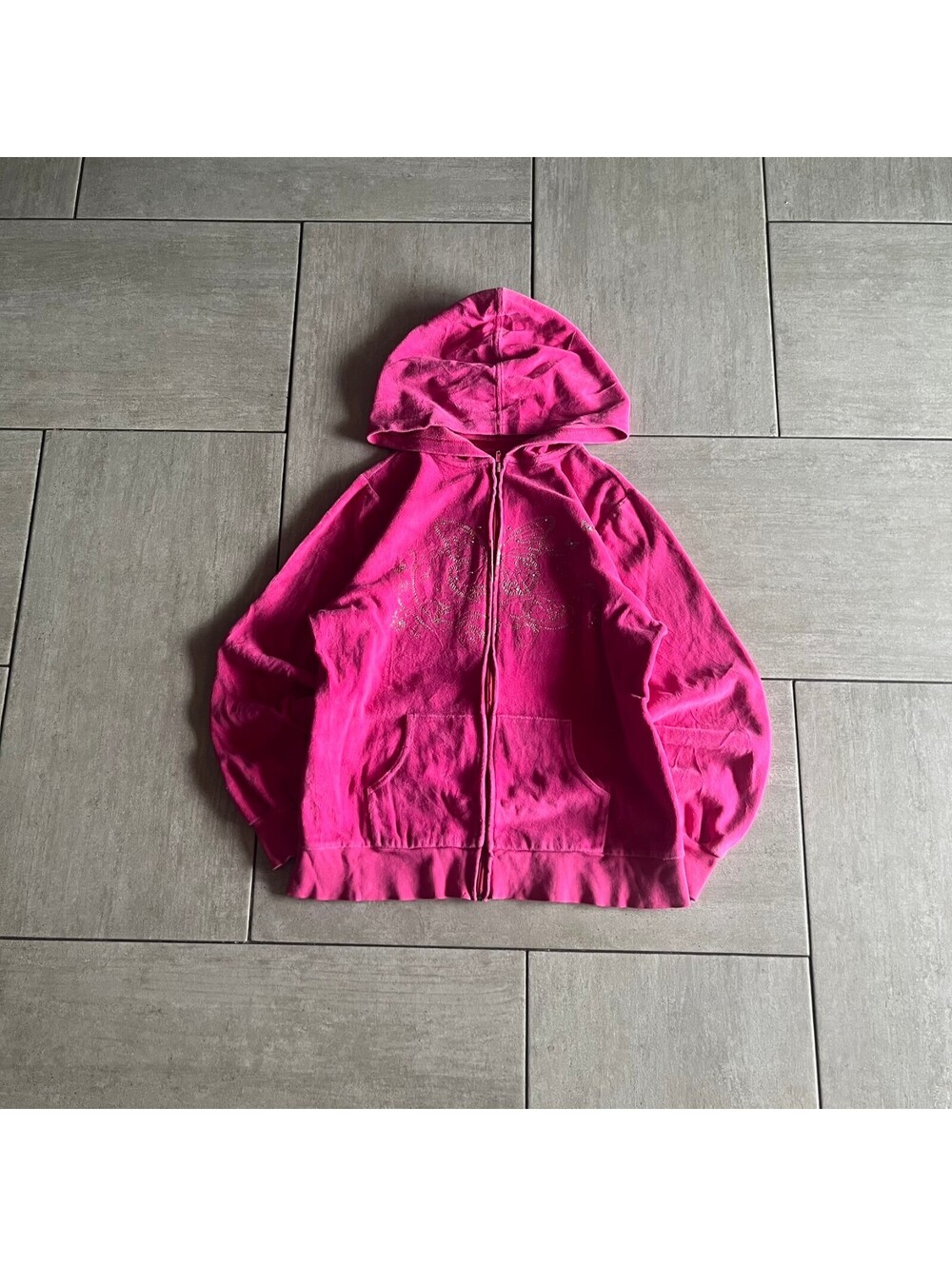 Total Girl Pink Butterfly Zip-Up Hoodie Large Girls